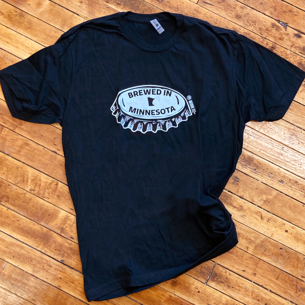 Black T-Shirt with "Brewed in Minnesota" in a Bottlecap Design